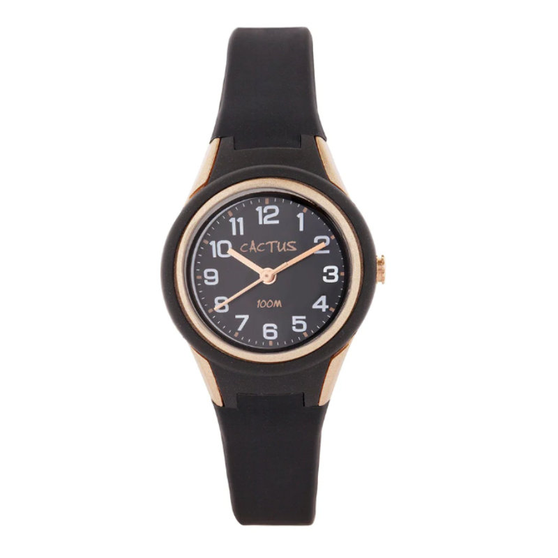 Cactus 'Tropical' Black & Rose Gold Silicone Band Watch