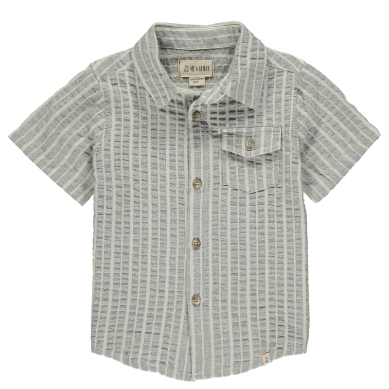 Grey Stripe Boys S/s Cotton Shirt