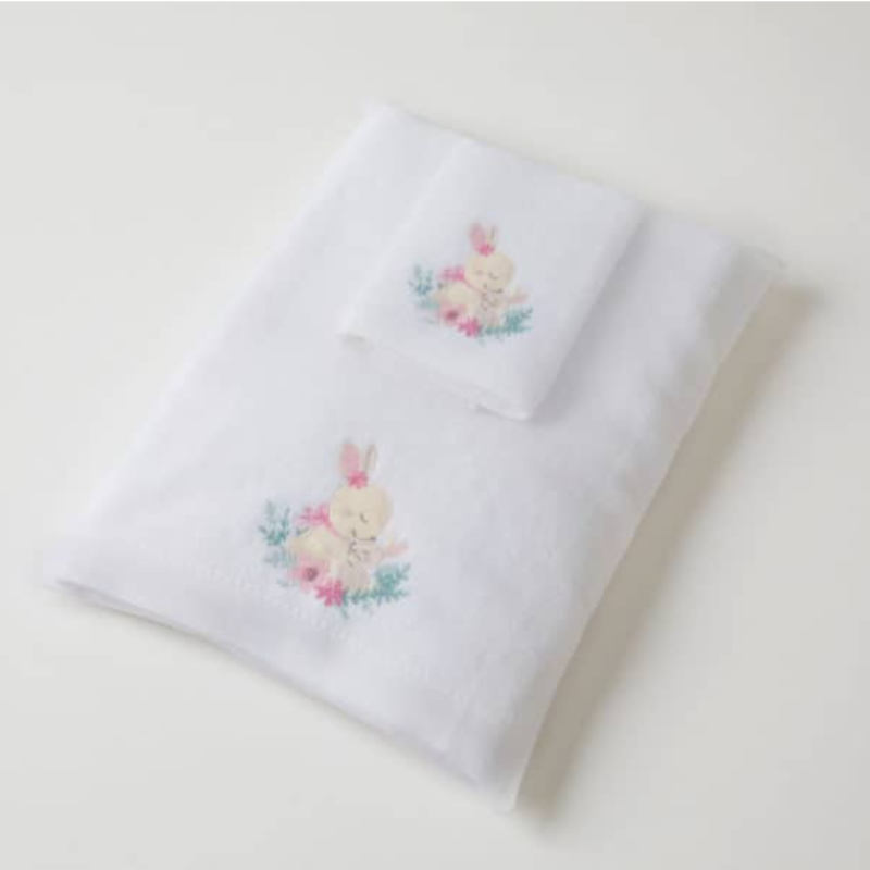 Pink Bunny Bath Towel &amp; Face Washer Set