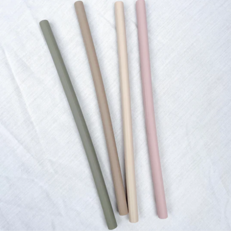 Silicone Straws With Cleaner 2 Pack Olive