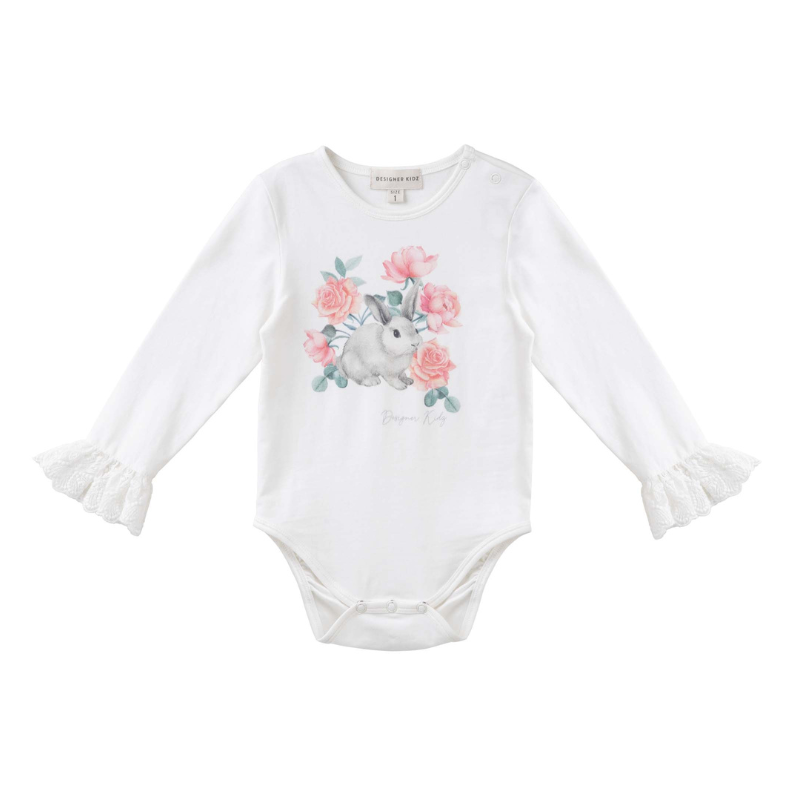 Bunny Floral Lace Cuff Baby Bodysuit