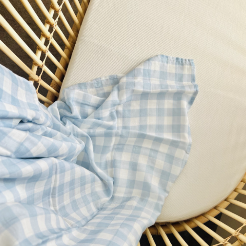 Bamboo Muslin Wrap Blue Gingham