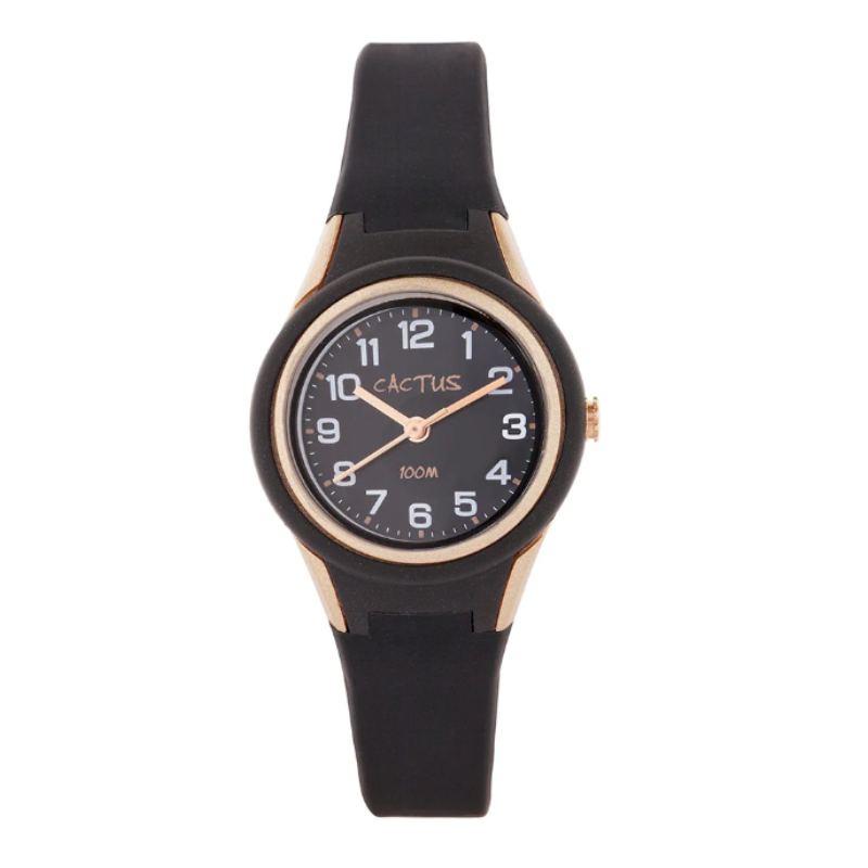 Cactus Tropical Black &amp; Rose Gold Silicone Band Watch