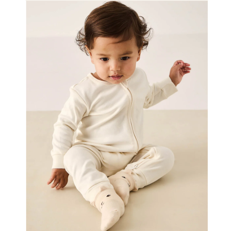 Pima Cotton Frankie Zip Romper - Cloud