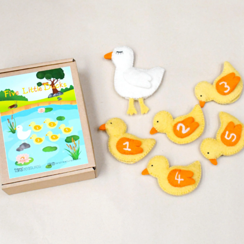 FIVE LITTLE DUCKS + MUM FINGER PUPPETS 6 PCE SET