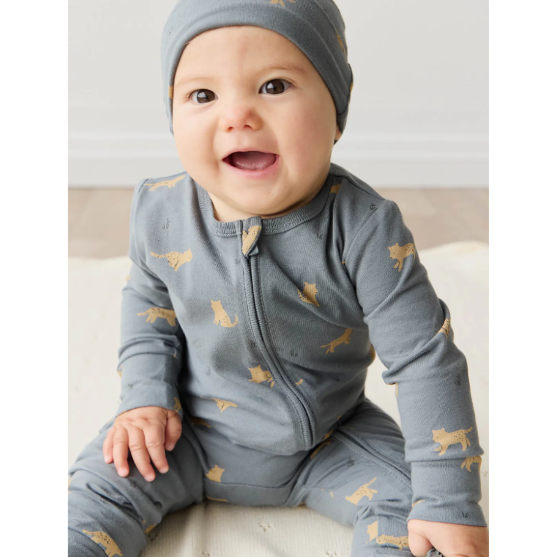 Organic Cotton Reese Zip Romper - Lenny Leopard