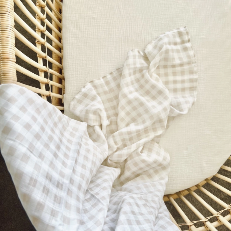 Bamboo Muslin Wrap Nude Gingham