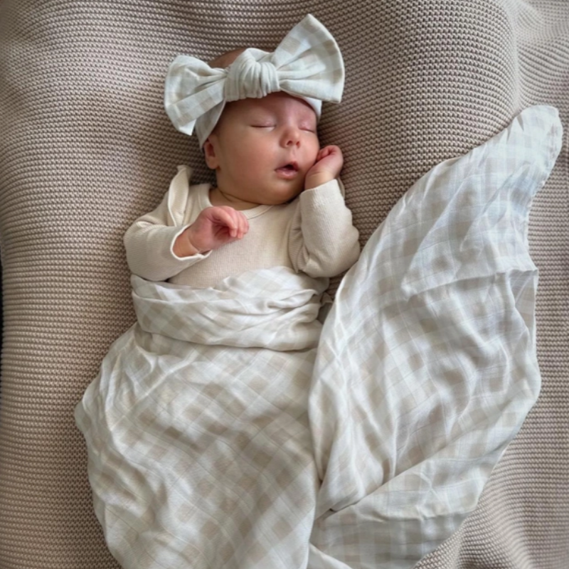 Bamboo Muslin Wrap Nude Gingham