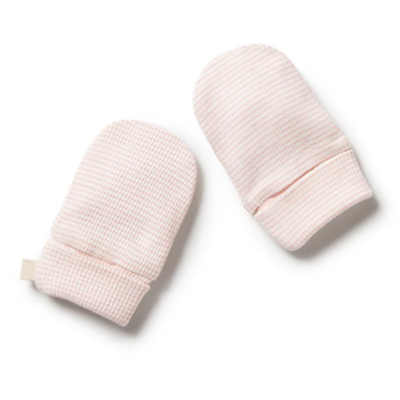 Organic Stripe Rib Mittens Cantaloupe