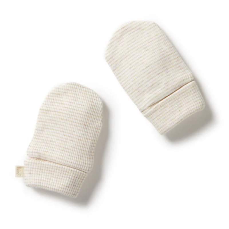 Organic Stripe Rib Mittens Oatmeal