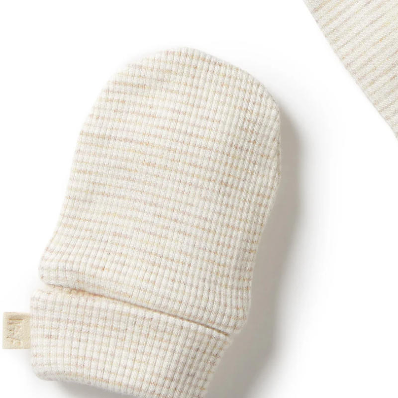 Organic Stripe Rib Mittens Oatmeal