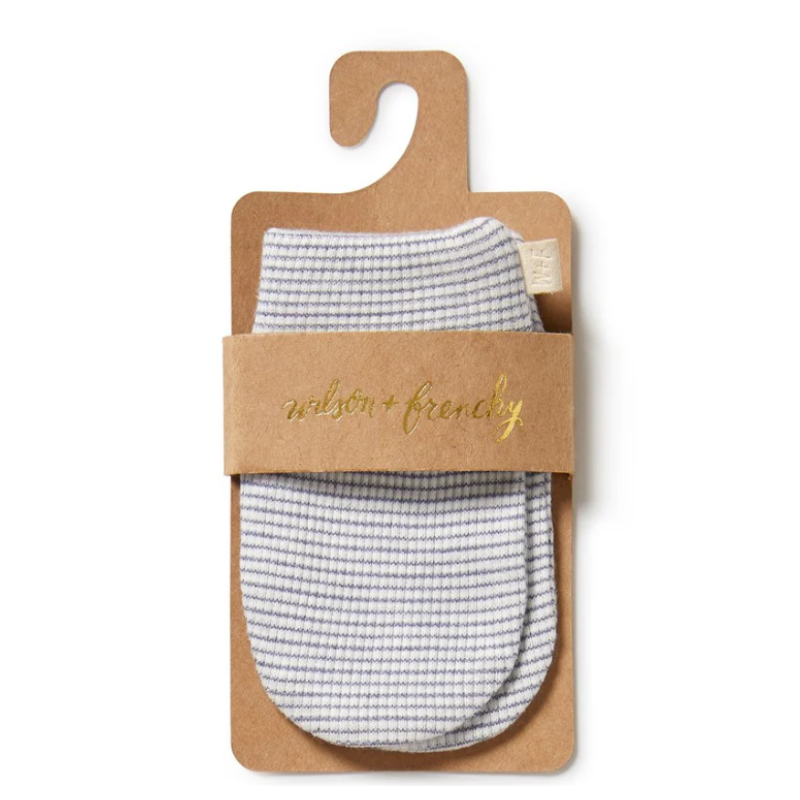 Organic Stripe Rib Mittens Rain Drop