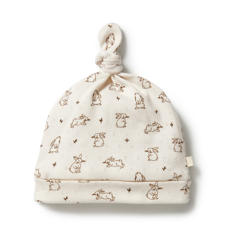 Organic Pointelle Knot Hat Bunny Love