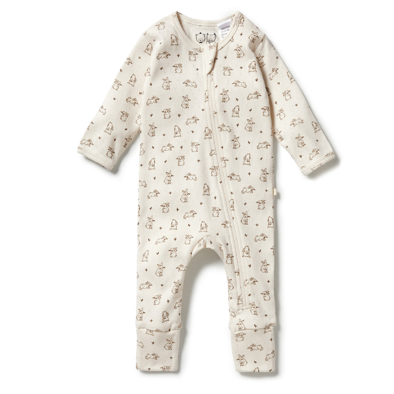 Organic Pointelle Zipsuit with Feet Bunny Love