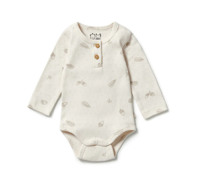 Organic Pointelle Henley Bodysuit Little Acorn